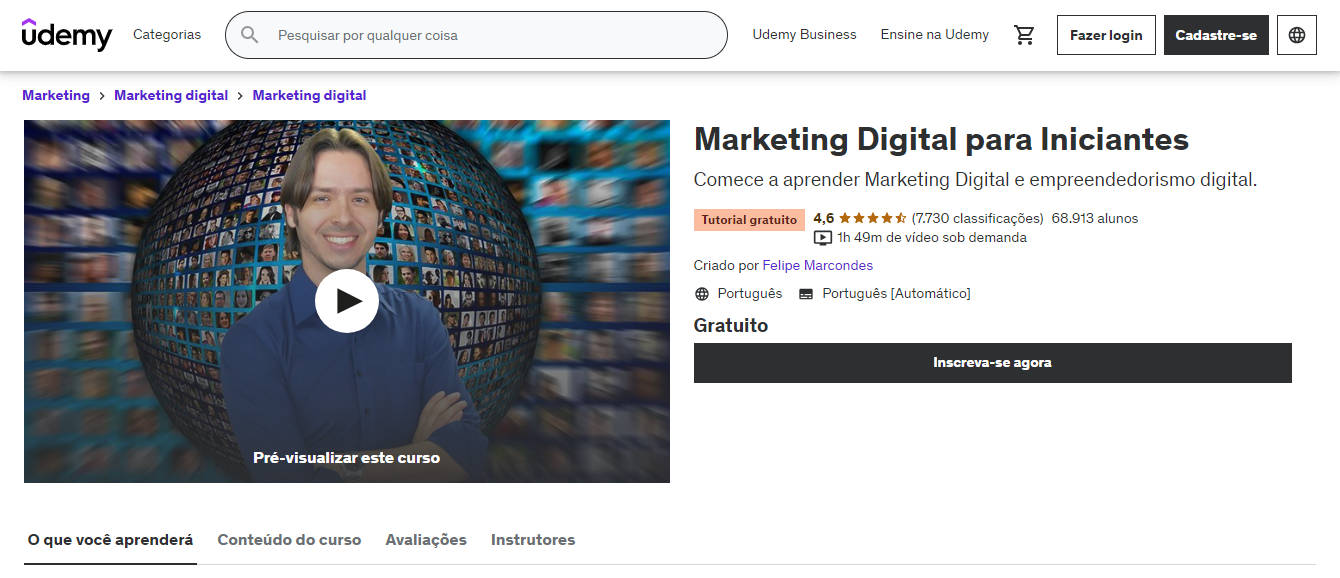 Top 10 cursos online gratuitos na Udemy em português - Curso Marketing Digital para Iniciantes