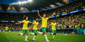 top 10 jogadores selecao brasileira copa mundo 2026 - Seleção Brasileira na Copa do Mundo 2026 - jogadores em campo com uniforme amarelo e verde