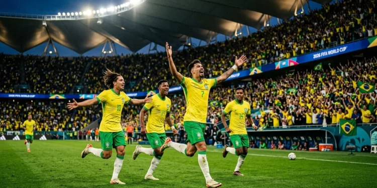 top 10 jogadores selecao brasileira copa mundo 2026 - Seleção Brasileira na Copa do Mundo 2026 - jogadores em campo com uniforme amarelo e verde